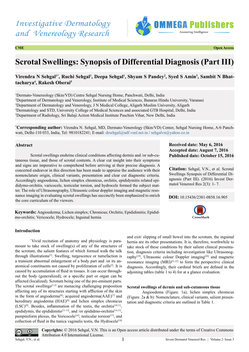 PDF Scrotal Swellings Synopsis of Differential Diagnosis Part III