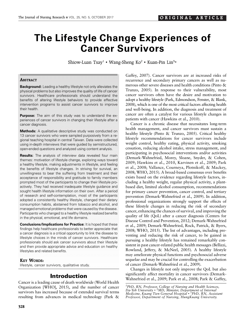PDF) The Lifestyle Change Experiences of Cancer Survivors