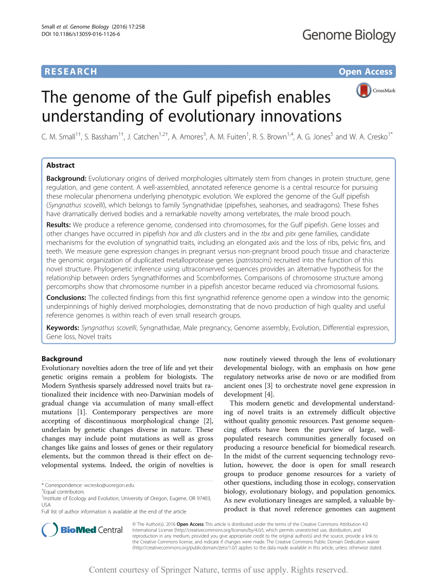 (PDF) The genome of the Gulf pipefish enables understanding of evolutionary  innovations