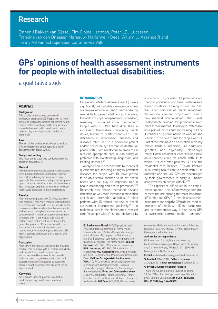 (PDF) GPs' opinions of health assessment instruments for people with ...