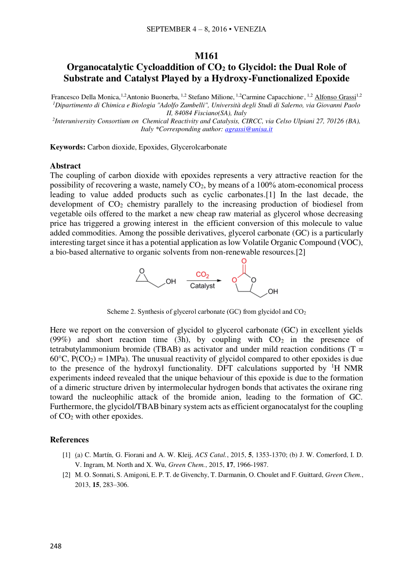 Pdf Organocatalytic Cycloaddition Of Co2 To Glycidol The Dual Role Of Substrate And Catalyst Played By A Hydroxy Functionalized Epoxide
