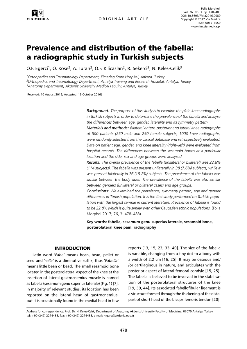 pdf prevalence and distribution of fabella a radiographic study in turkish subjects
