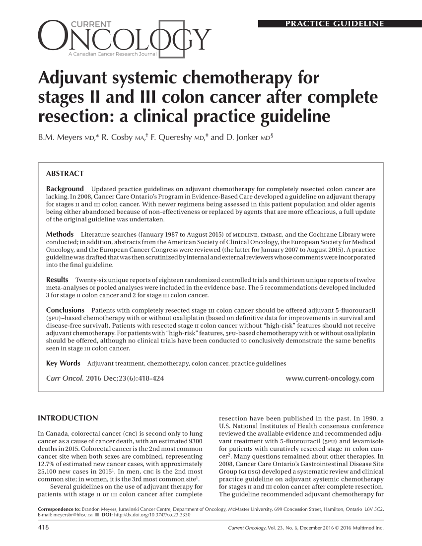 Pdf Adjuvant Systemic Chemotherapy For Stages Ii And Iii Colon Cancer After Complete Resection