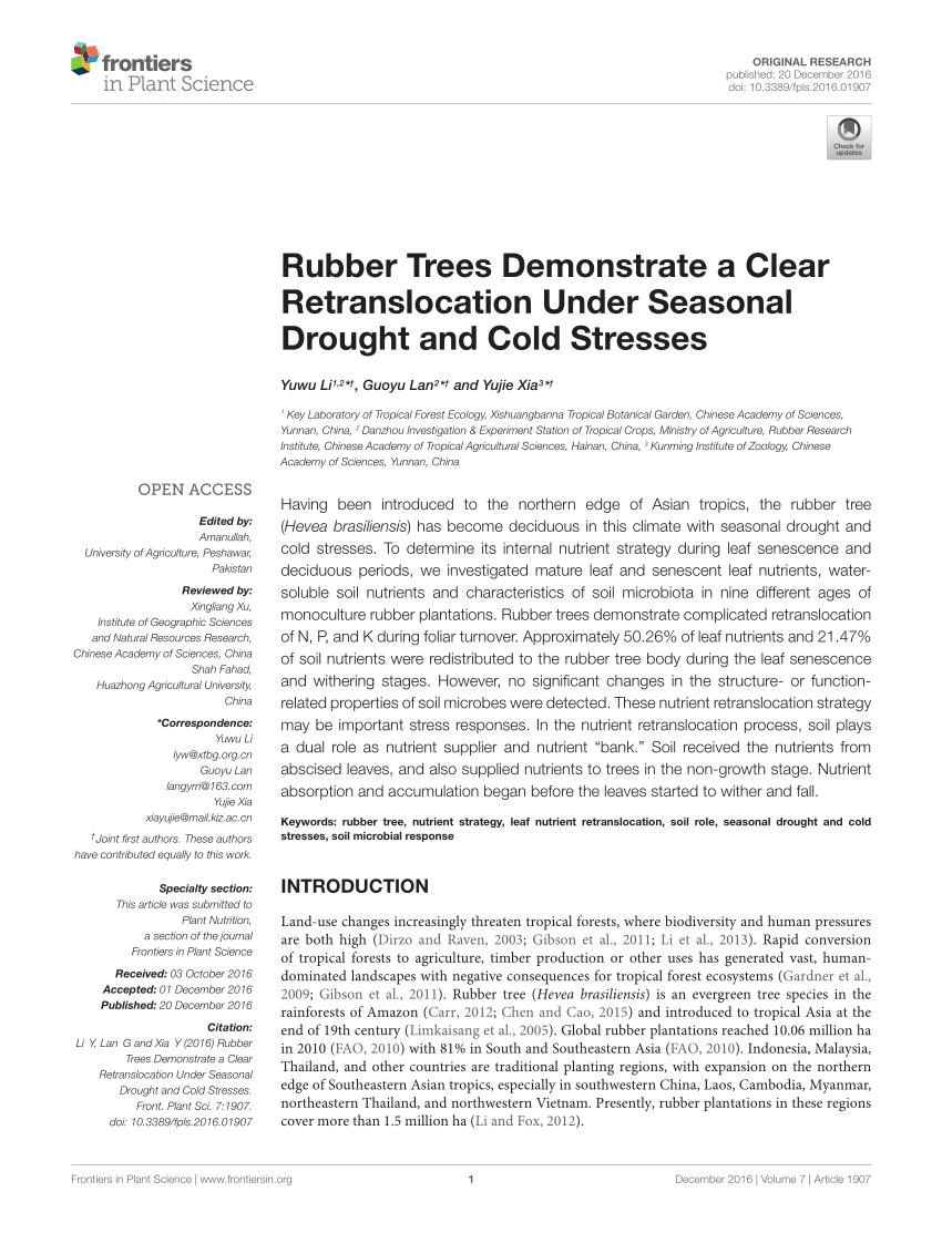 PDF) Rubber Trees Demonstrate a Clear Retranslocation Under ...