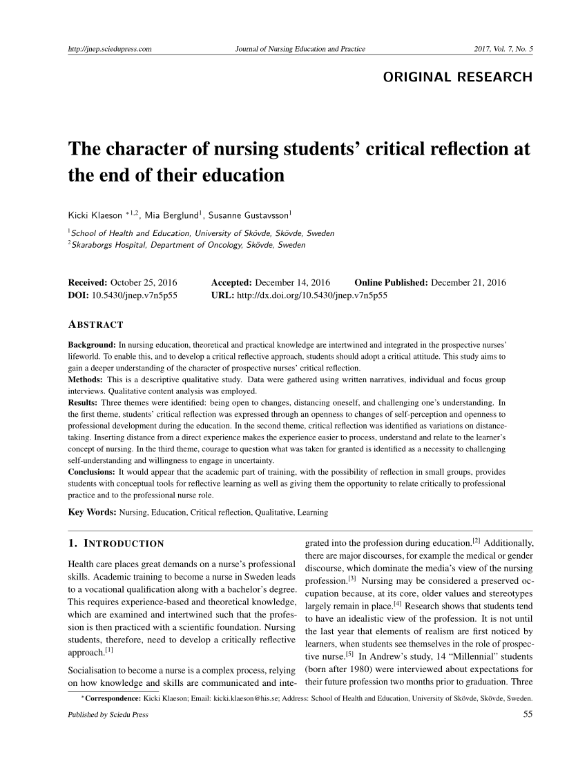 critical reflection in nursing essay