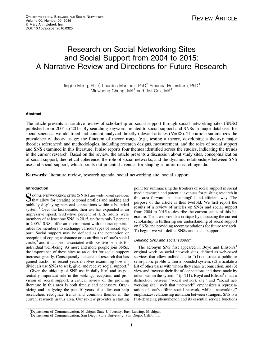 research articles on social networking sites