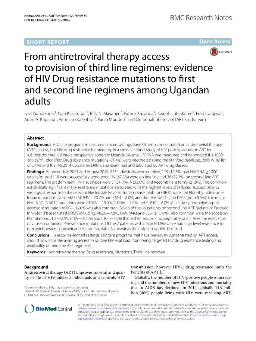 Pdf From Antiretroviral Therapy Access To Provision Of Third Line