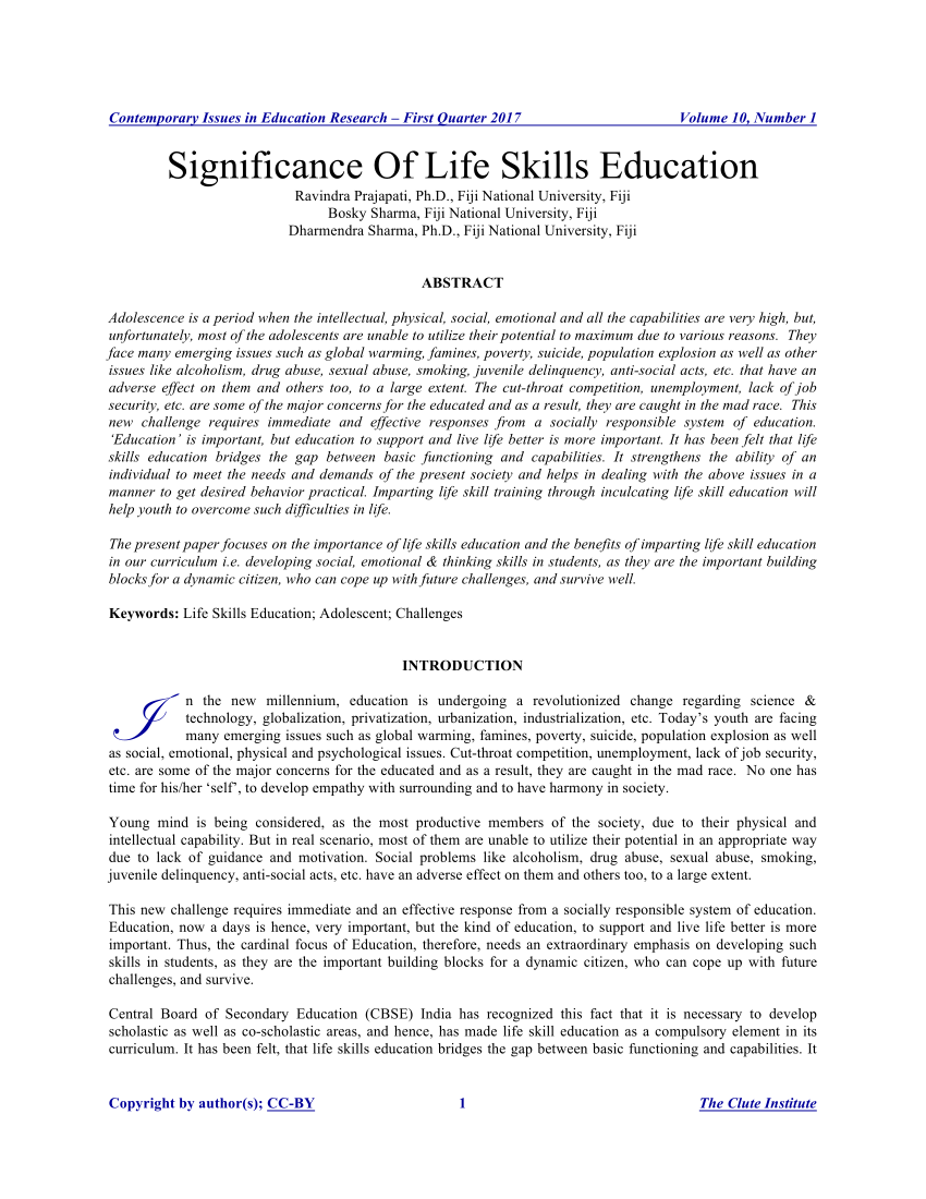 importance of life skills essay pdf