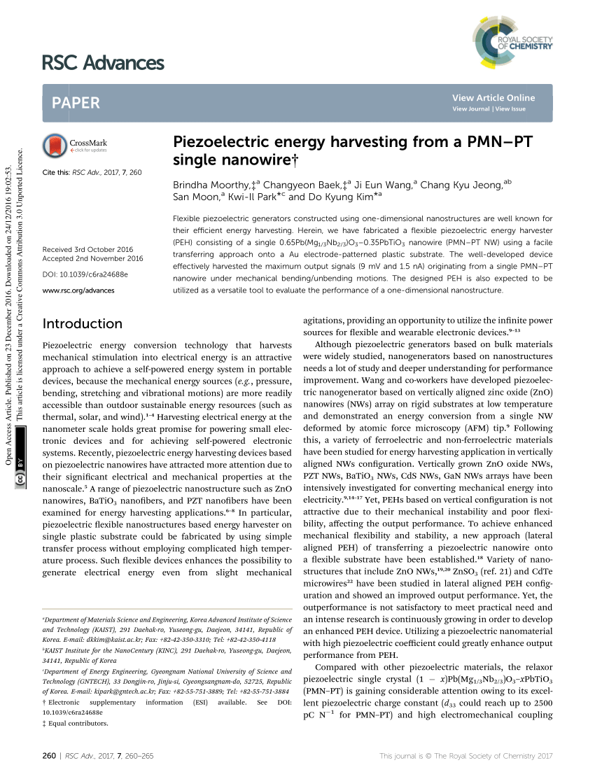 Pdf Piezoelectric Energy Harvesting From A Pmn Pt Single Nanowire
