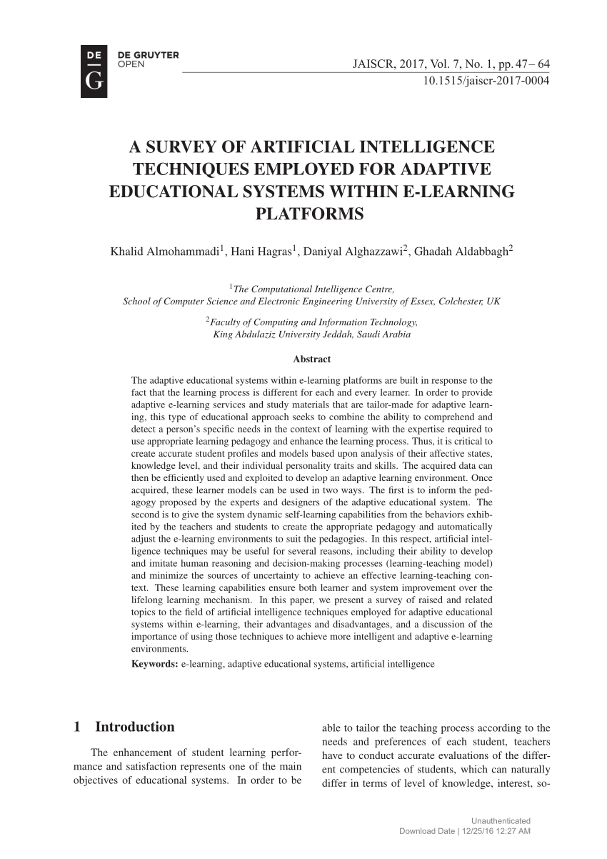 artificial intelligence in education research paper pdf