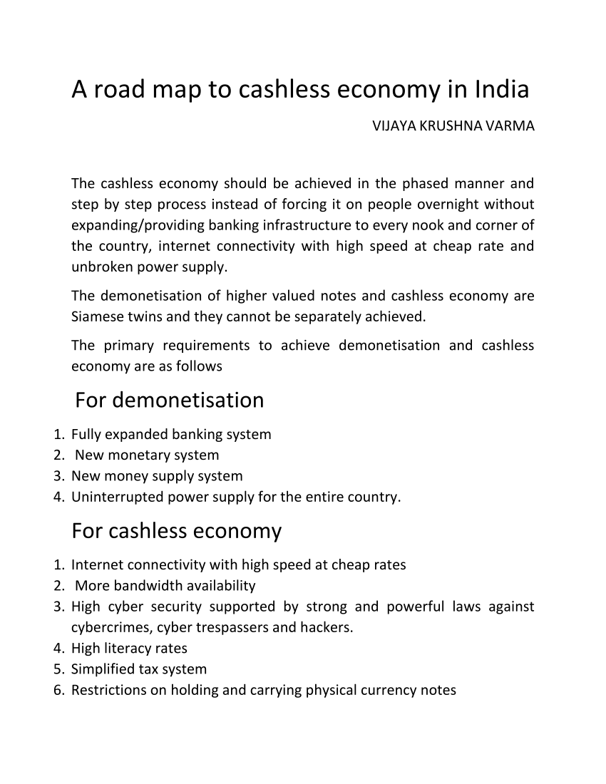 research paper on cashless economy in india