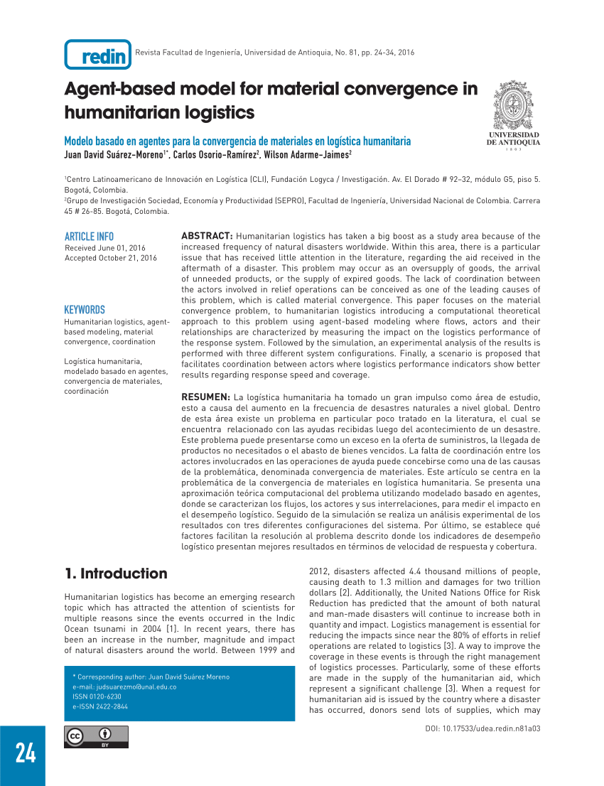 PDF) Agent-based model for material convergence in humanitarian logistics