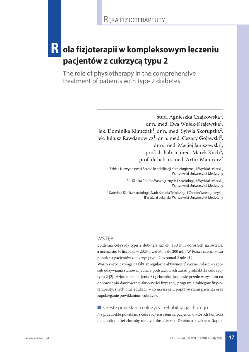 Pdf Rola Fizjoterapii W Kompleksowym Leczeniu Pacjentów Z Cukrzycą Typu 2