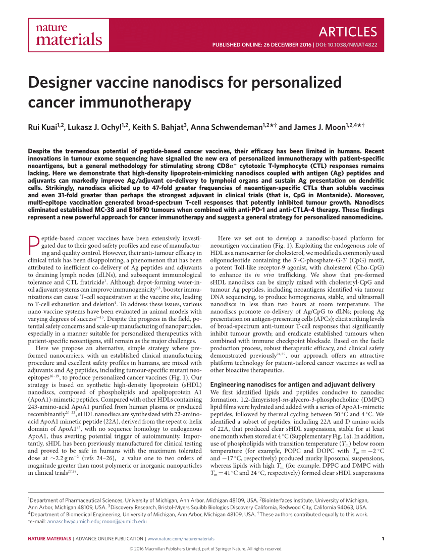 (PDF) Designer vaccine nanodiscs for personalized cancer