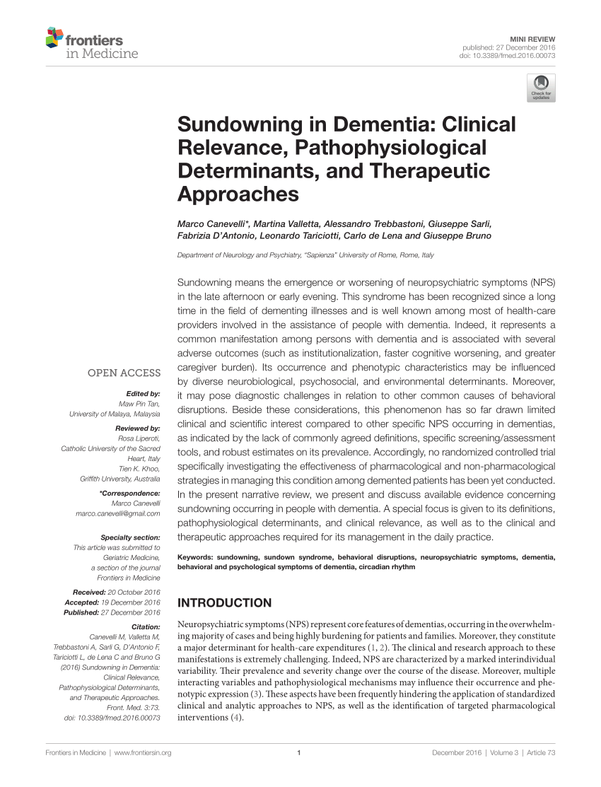 Pdf Sundowning In Dementia Clinical Relevance Pathophysiological Determinants And Therapeutic Approaches