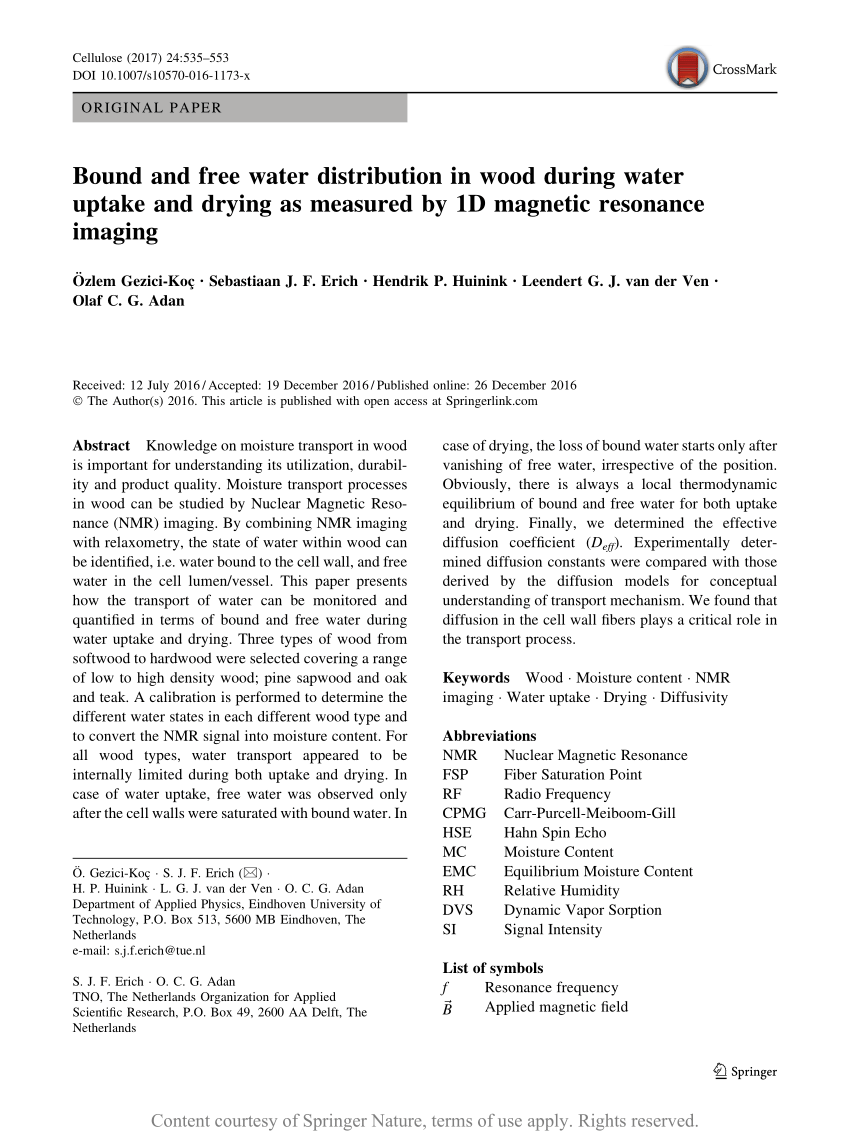Pdf Bound And Free Water Distribution In Wood During Water Uptake And Drying As Measured By 1d Magnetic Resonance Imaging