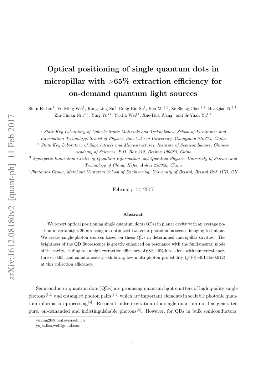 Pdf Optical Positioning Of Single Quantum Dots With 64 Extraction Efficiency For On Demand Quantum Light Sources