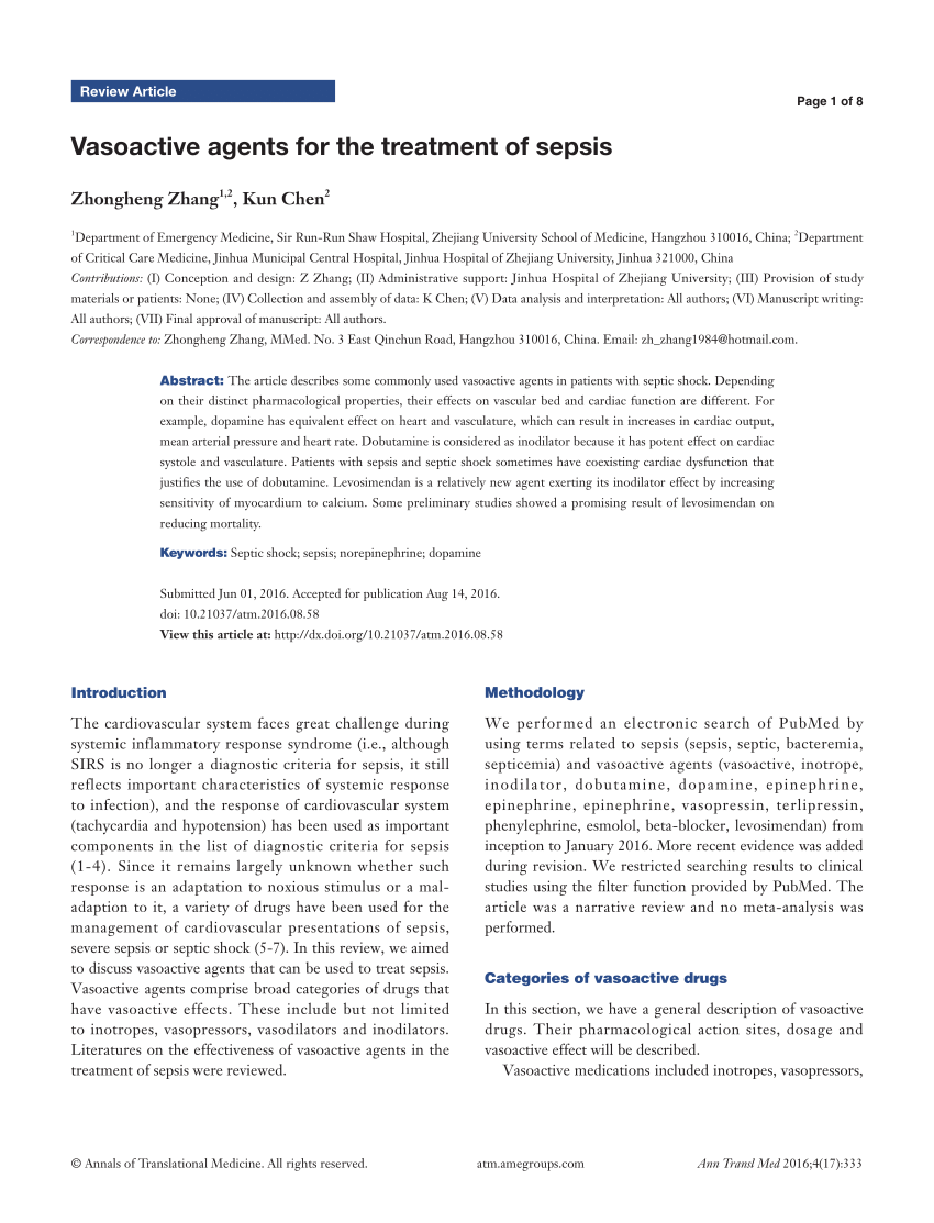 (PDF) Vasoactive agents for the treatment of sepsis