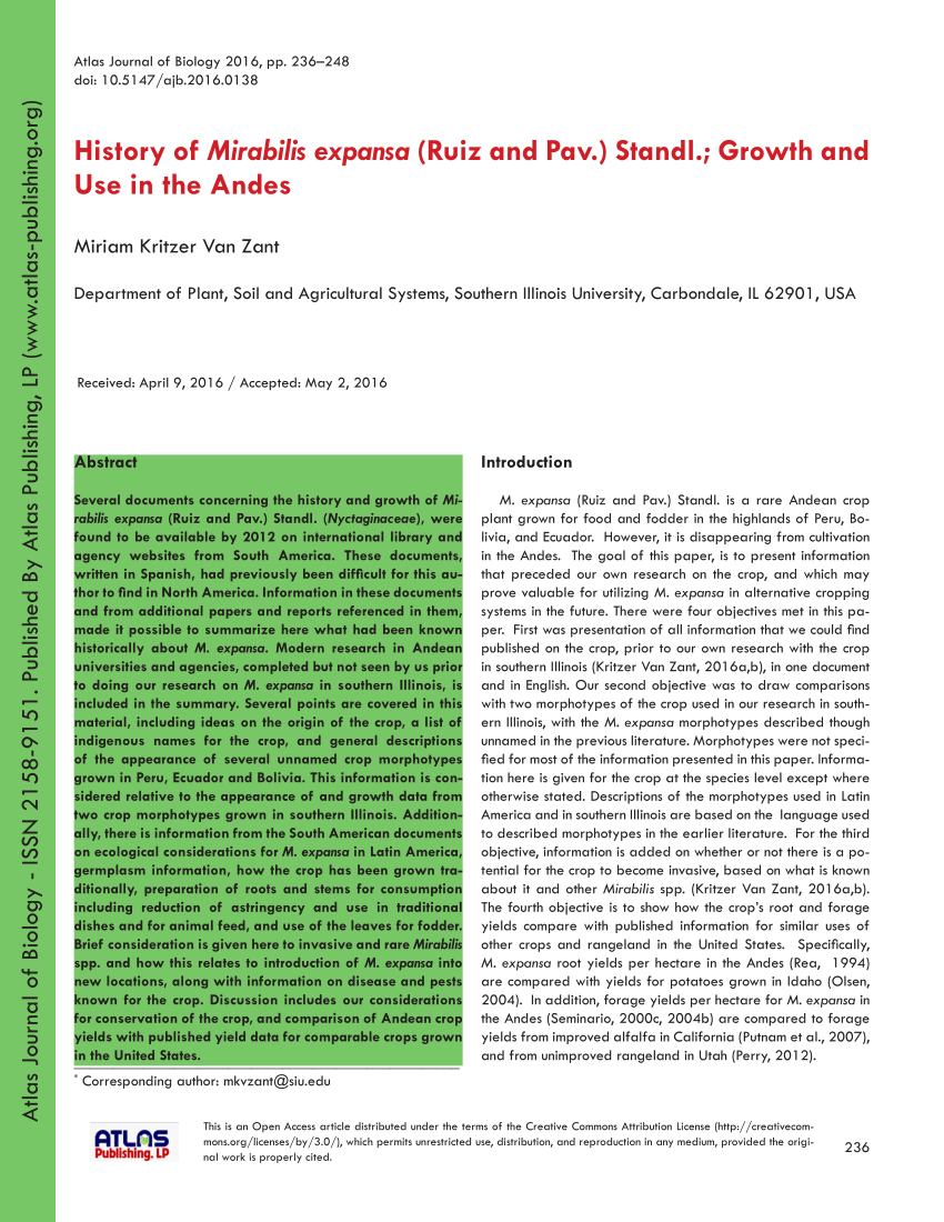 PDF) History of Mirabilis expansa (Ruiz and Pav.) Standl.; Growth ...