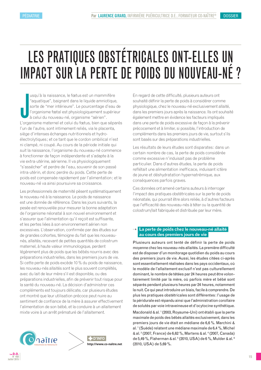 Pdf Les Pratiques Obstetricales Ont Elles Un Impact Sur La Perte De Poids Du Nouveau Ne