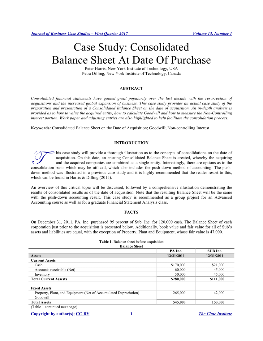 case study on consolidated financial statements