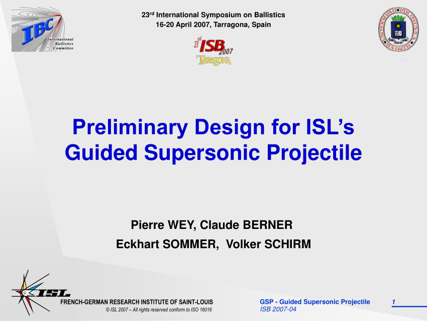 PDF) Preliminary Design for ISL's Guided Supersonic Projectile