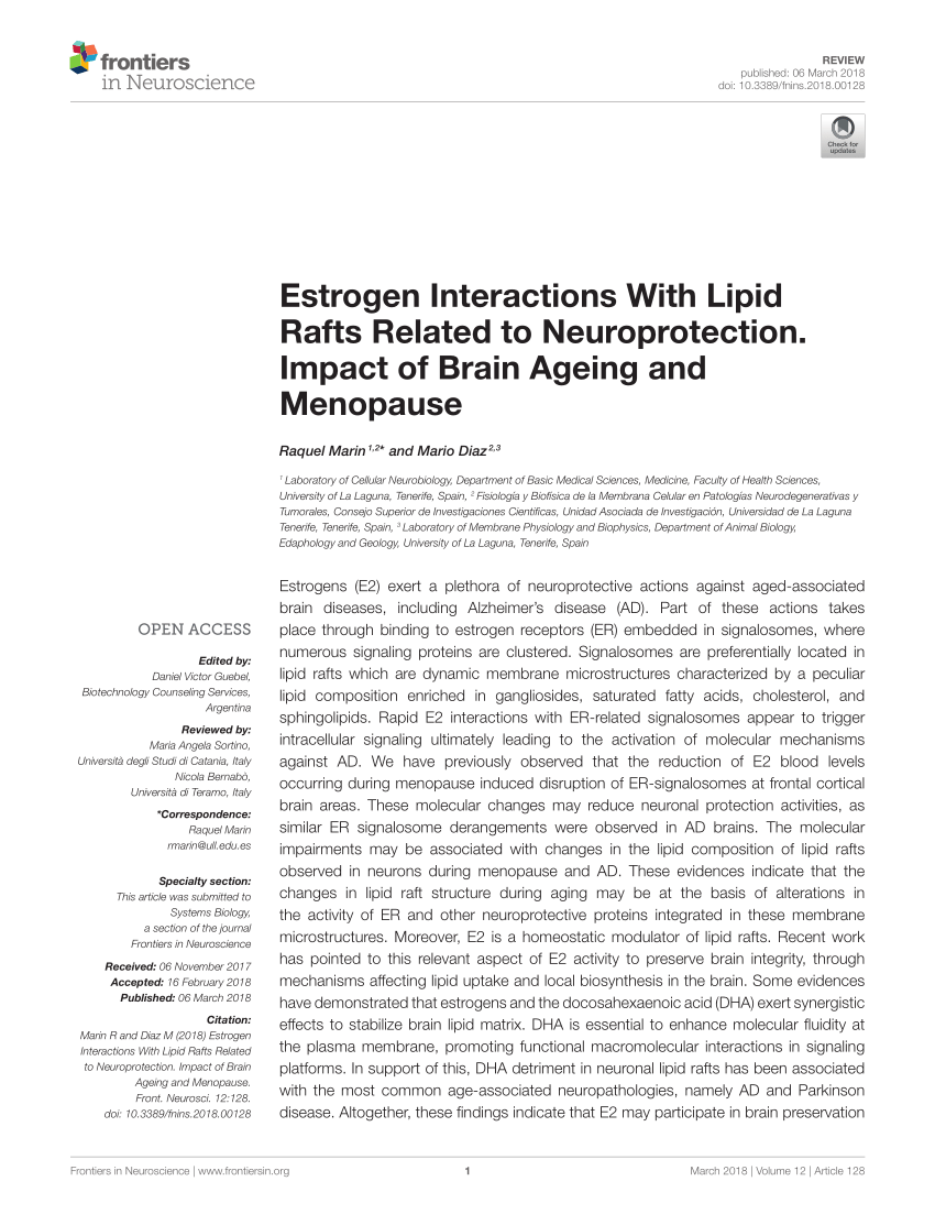 Pdf Lipid Raft Er Signalosome Malfunctions In Menopause And Alzheimer Rsquo S Disease