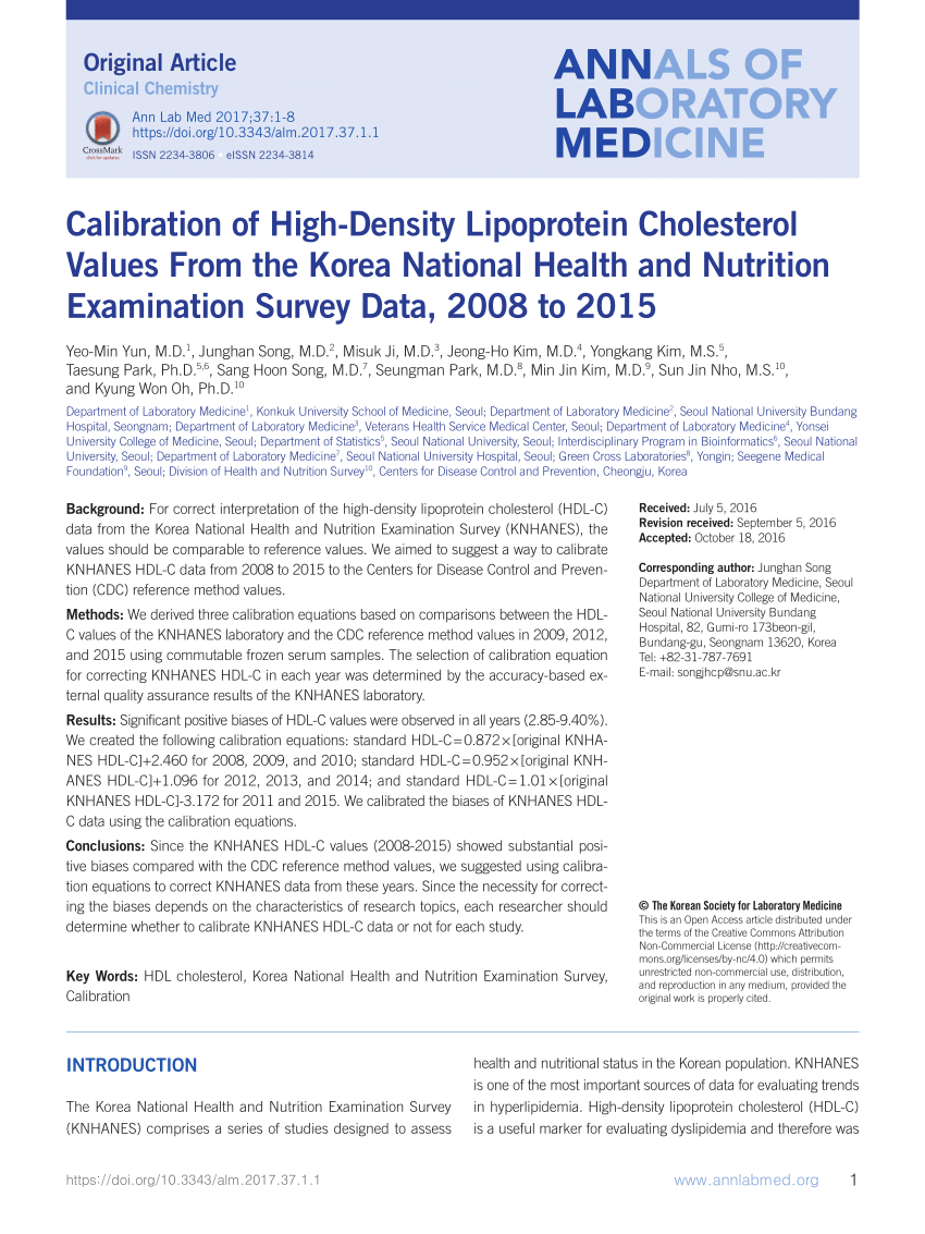 (PDF) Calibration of High-Density Lipoprotein Cholesterol ...