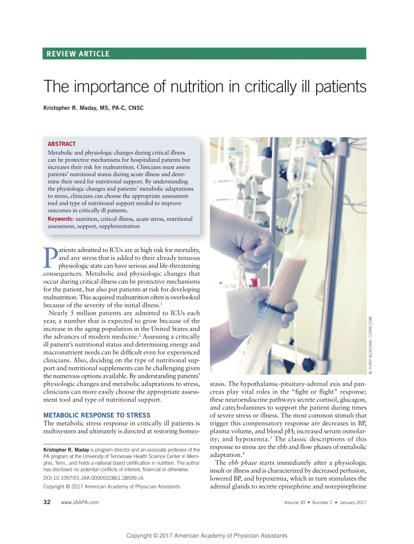 Pdf The Importance Of Nutrition In Critically Ill Patients