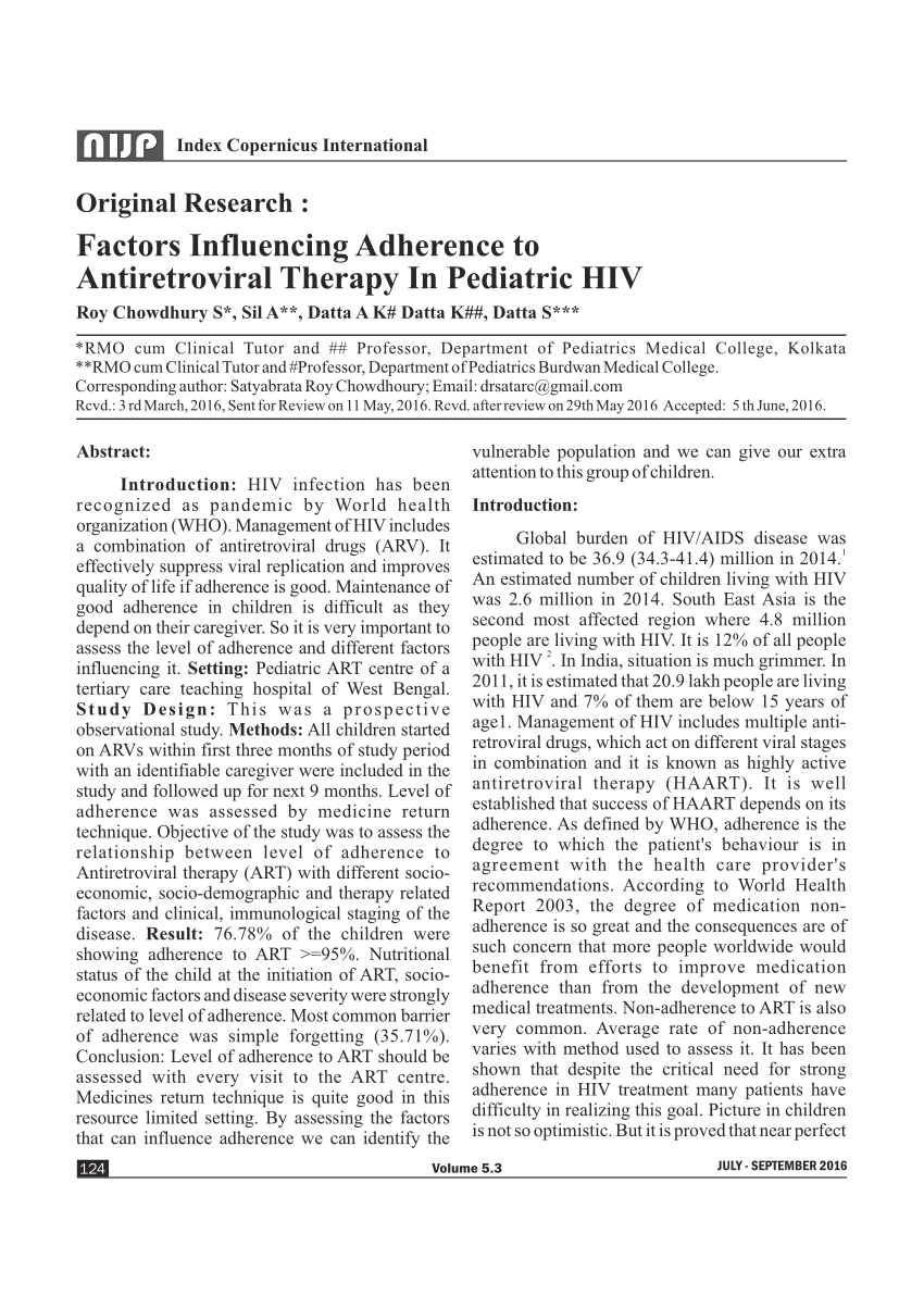 Pdf Factors Influencing Adherence To Antiretroviral Therapy In