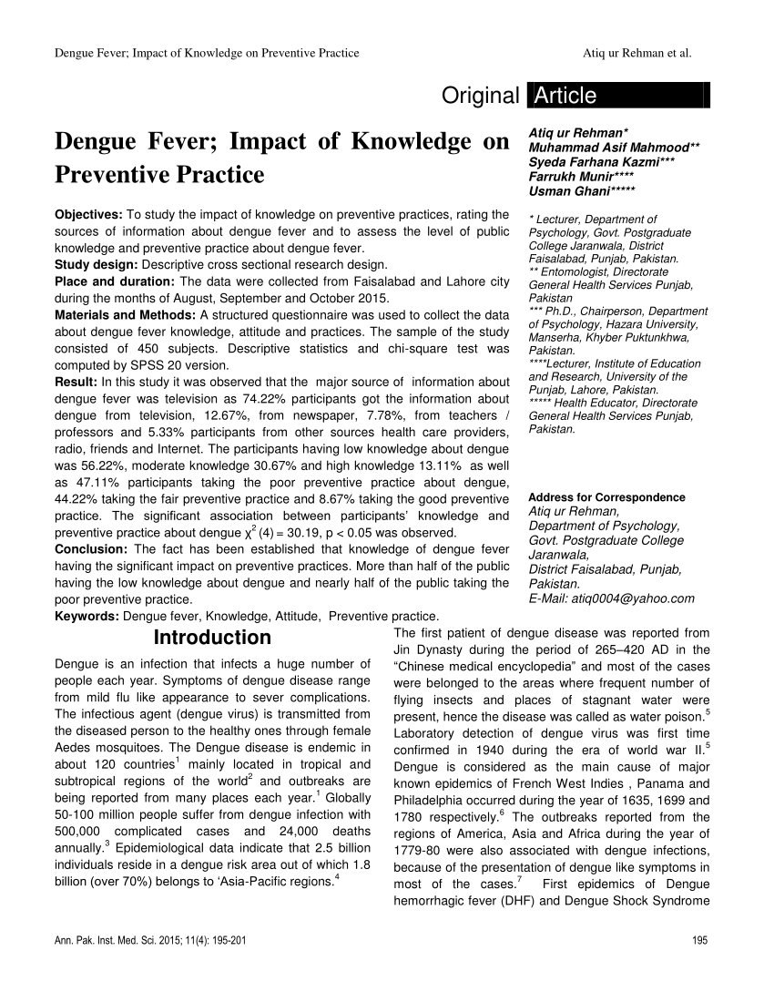 research study about dengue