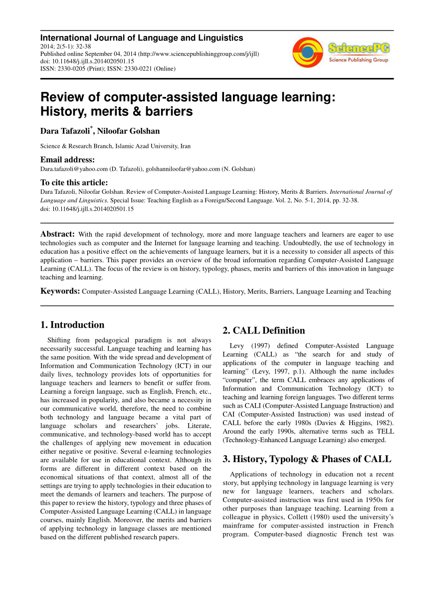 Pdf Review Of Computer Assisted Language Learning History Merits Barriers