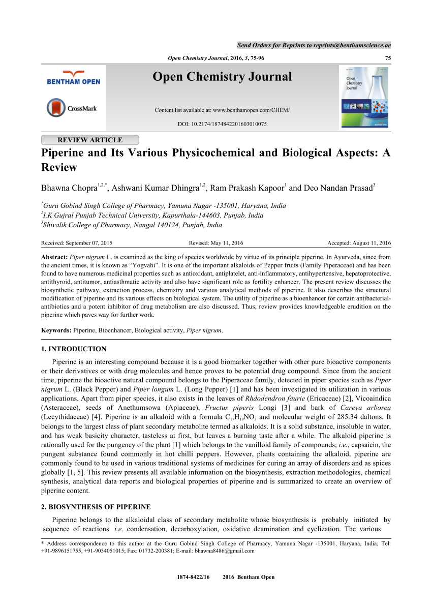 PDF) Piperine and Its Various Physicochemical and Biological 