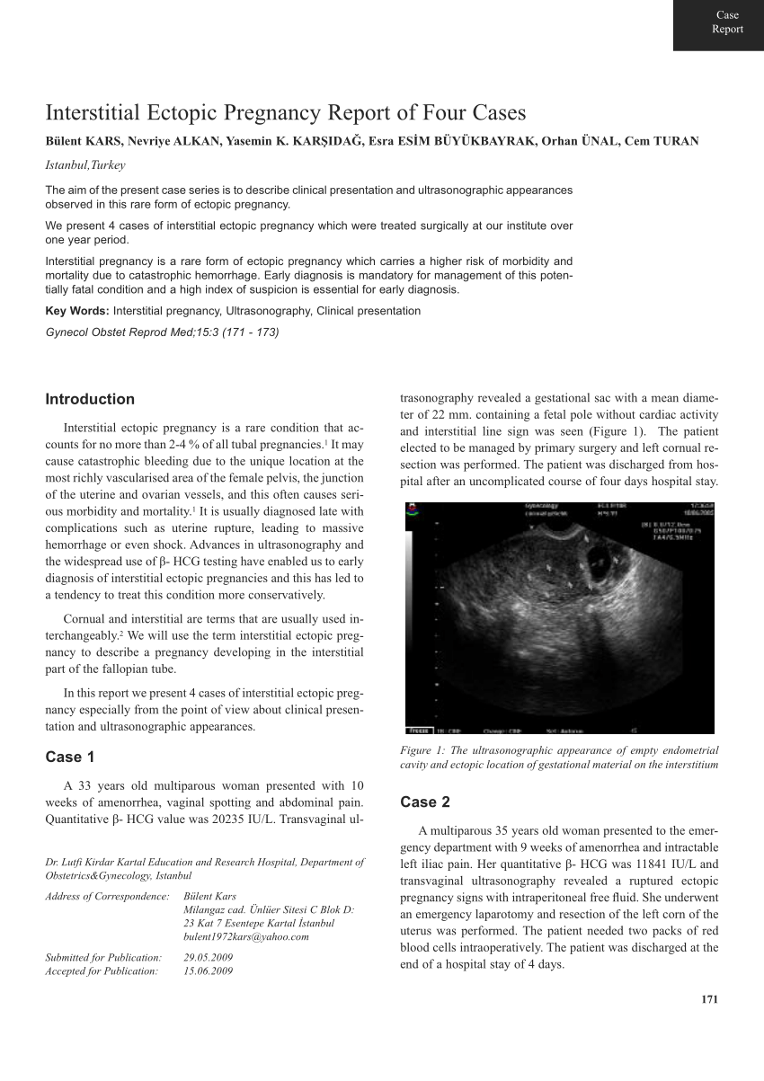 Pdf Interstitial Ectopic Pregnancy Report Of Four Cases 