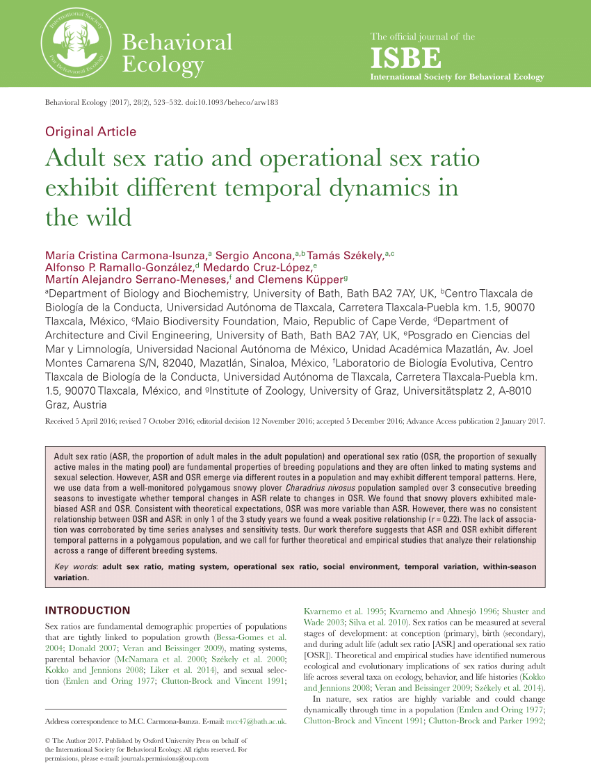 Pdf Adult Sex Ratio And Operational Sex Ratio Exhibit Different Temporal Dynamics In The Wild