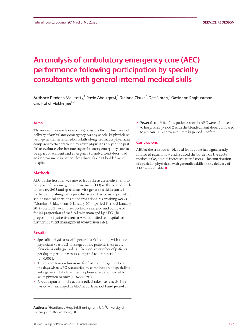 (PDF) An analysis of ambulatory emergency care (AEC) performance