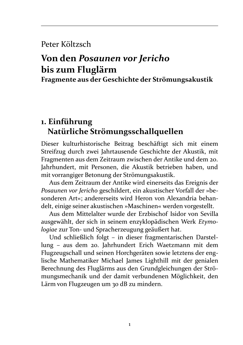 PDF Von den Posaunen vor Jericho bis zum Fluglärm Fragmente aus der Geschichte der Strömungsakustik
