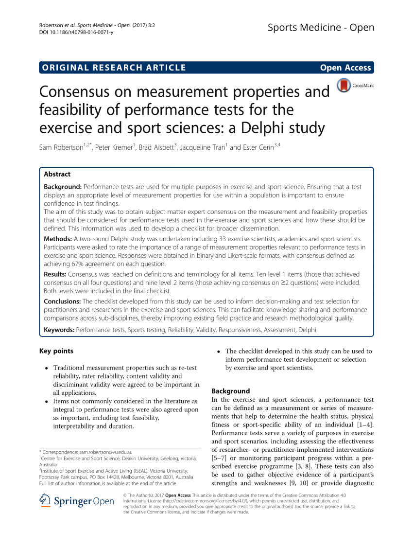 PDF) Consensus on measurement properties and feasibility of performance tests for the exercise and sport sciences a Delphi study