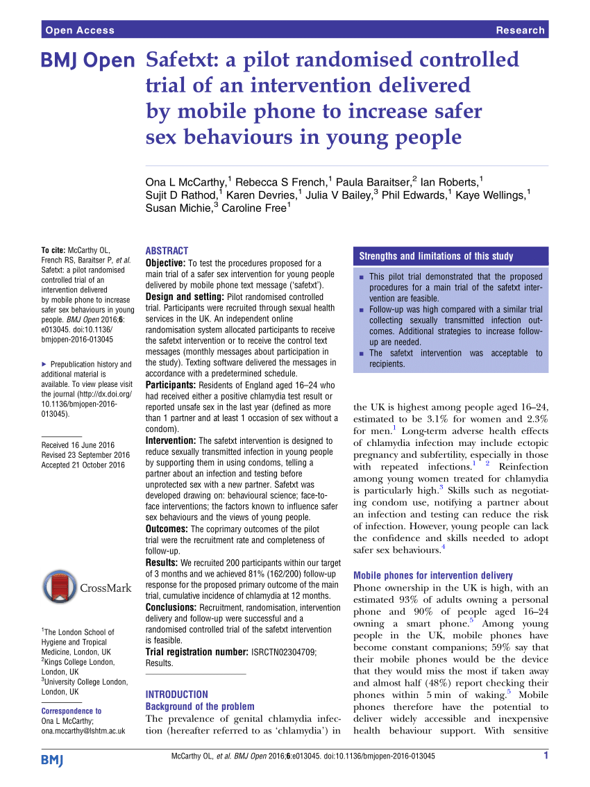 Pdf Safetxt A Pilot Randomised Controlled Trial Of An Intervention Delivered By Mobile Phone 5567