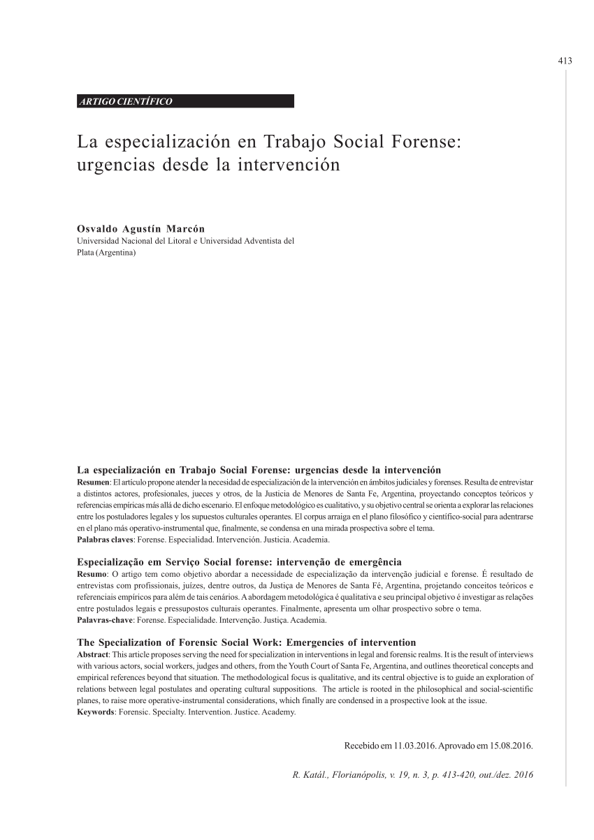 (PDF) La especialización en Trabajo Social Forense: urgencias desde la ...