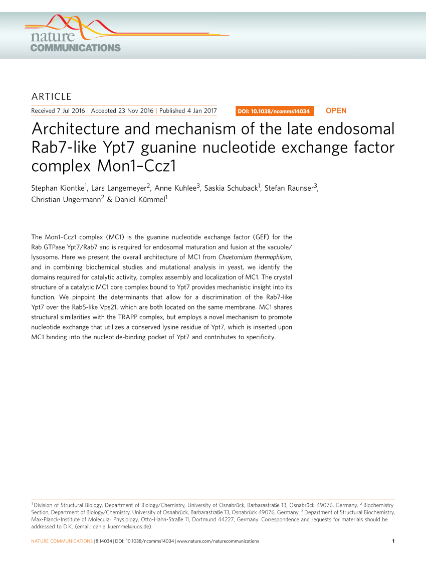 PDF) Architecture and mechanism of the late endosomal Rab7-like