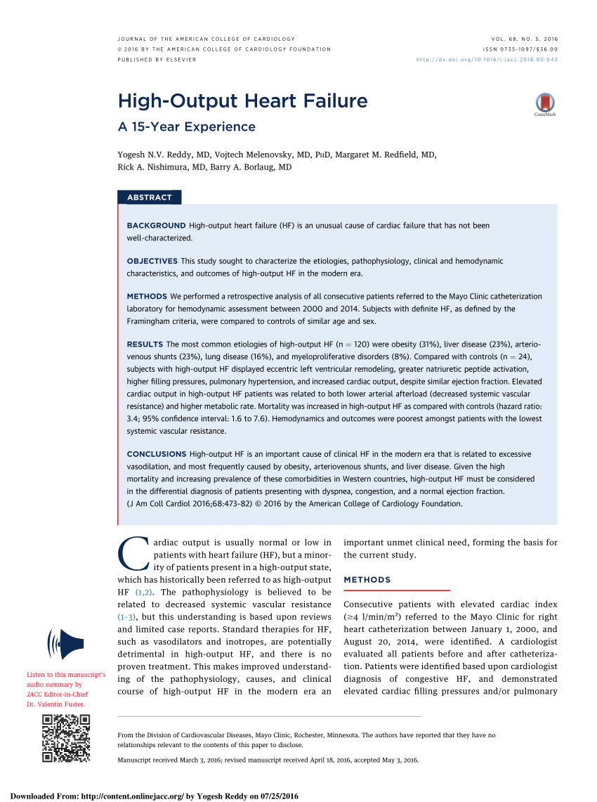 Pdf High Output Heart Failure A 15 Year Experience