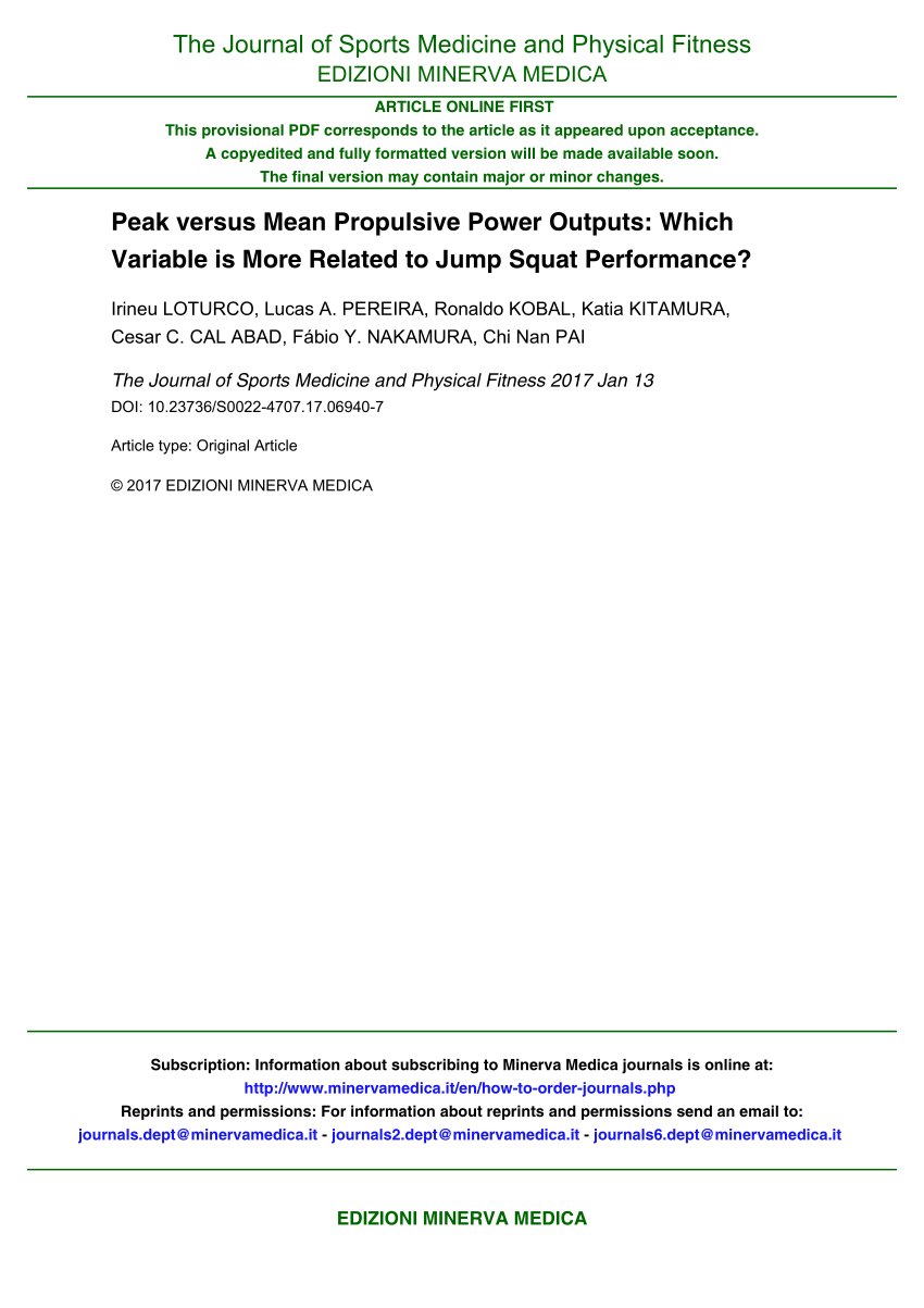 PDF) Peak versus mean propulsive power outputs: which variable is more  related to jump squat performance?