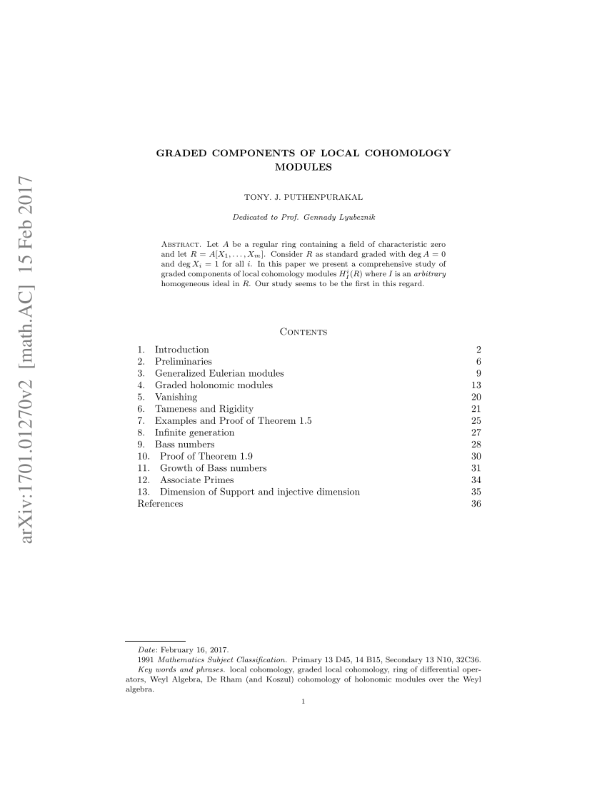 Pdf Graded Components Of Local Cohomology Modules