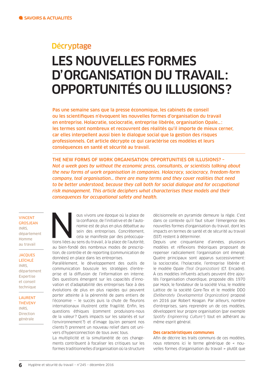 Pdf Les Nouvelles Formes D Organisation Du Travail Opportunites Ou Illusions