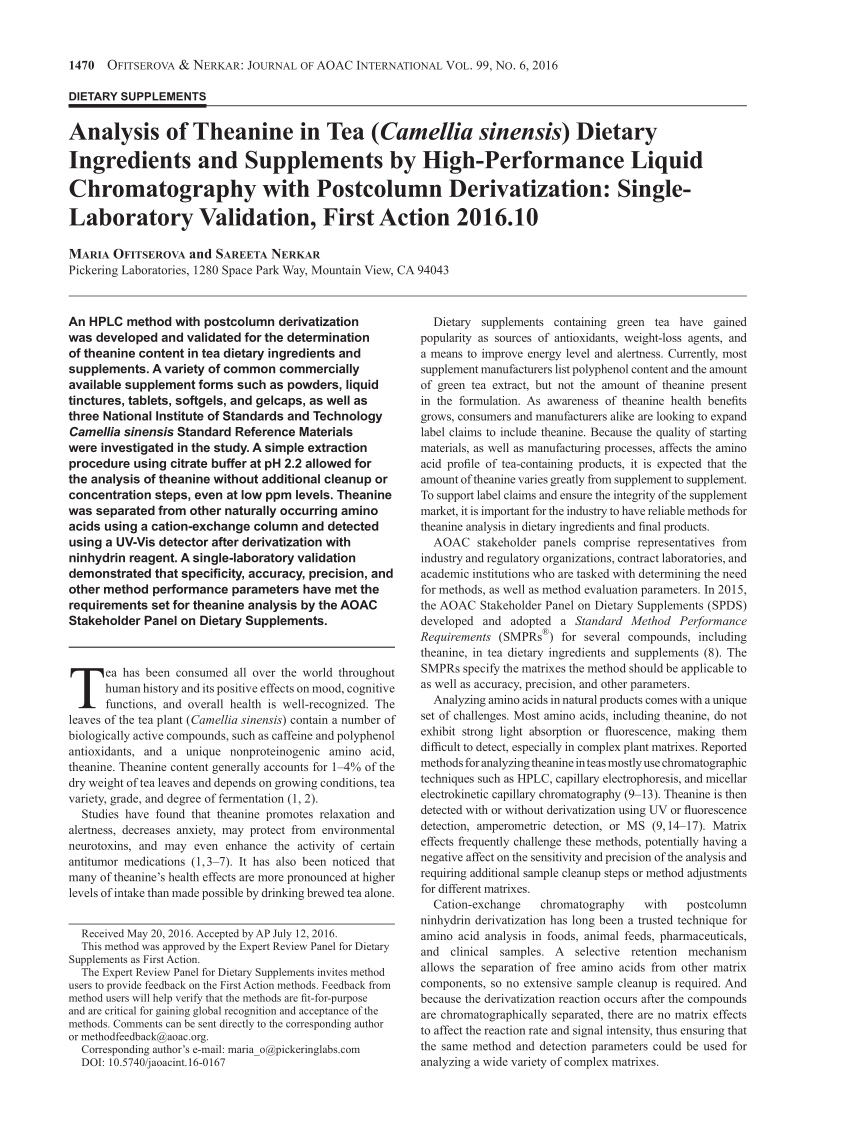PDF) Analysis of Theanine in Tea (Camellia sinensis) Dietary ...
