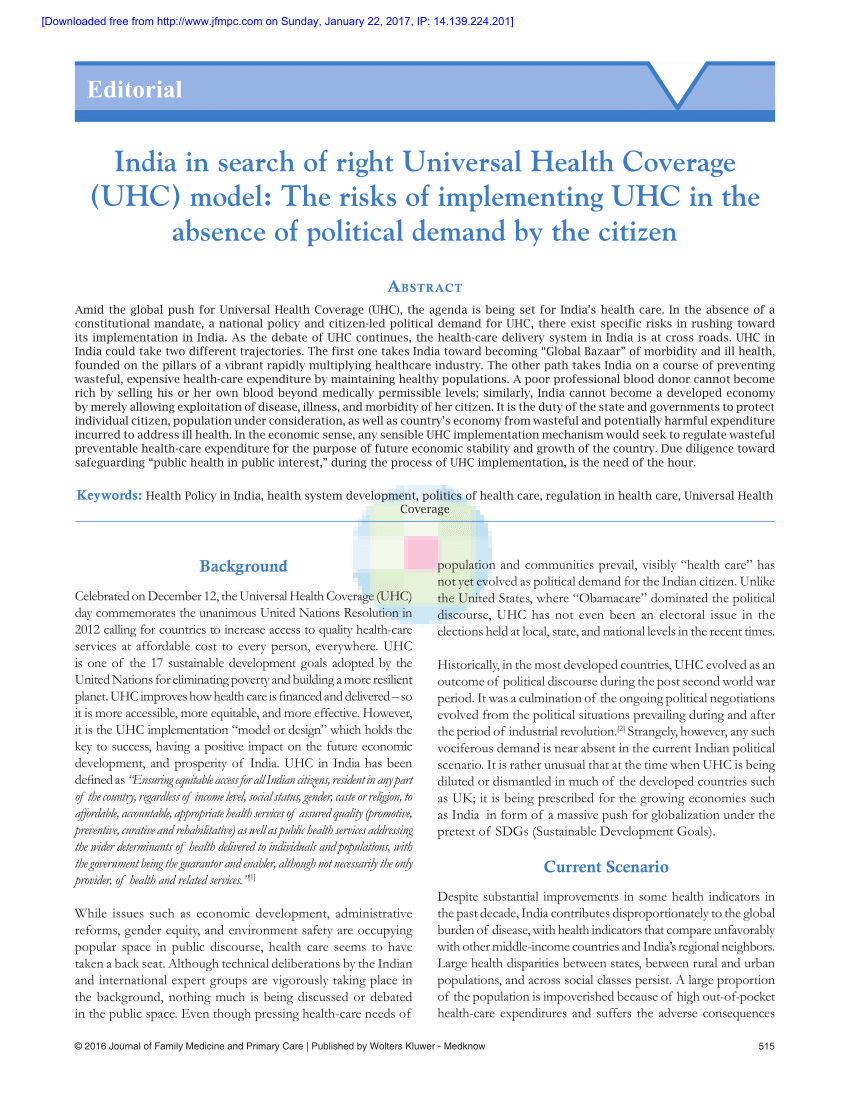 scholarly articles universal health coverage