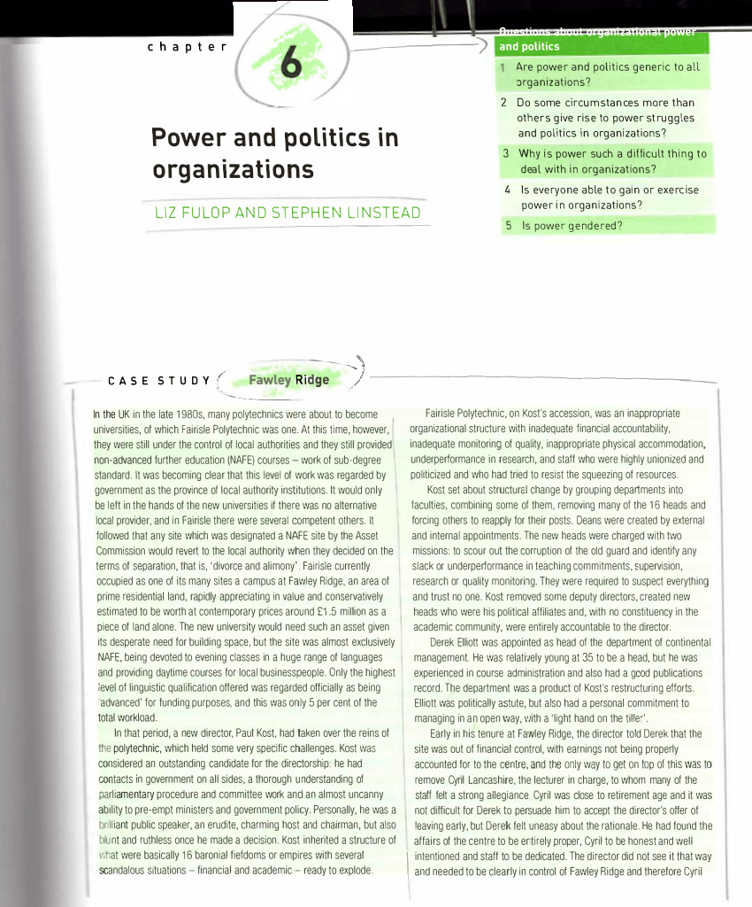 a case study on power and politics in organizations answers
