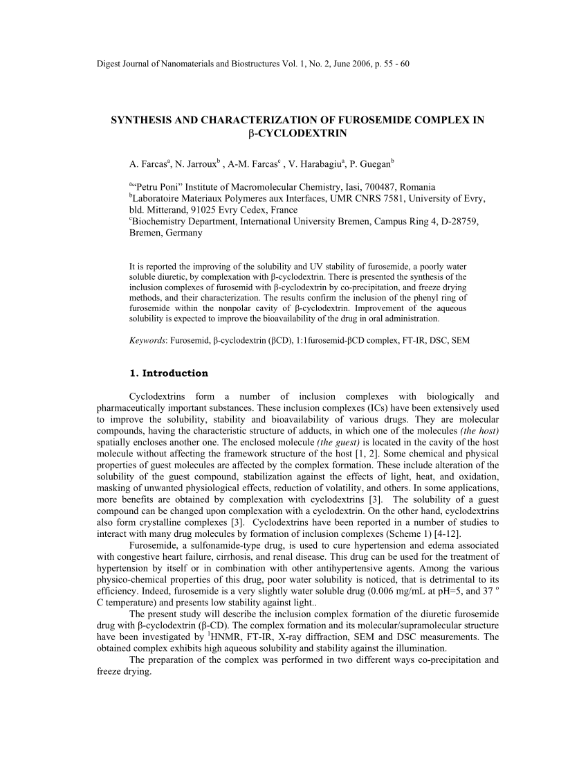 (PDF) SYNTHESIS AND CHARACTERIZATION OF FUROSEMIDE COMPLEX IN β ...