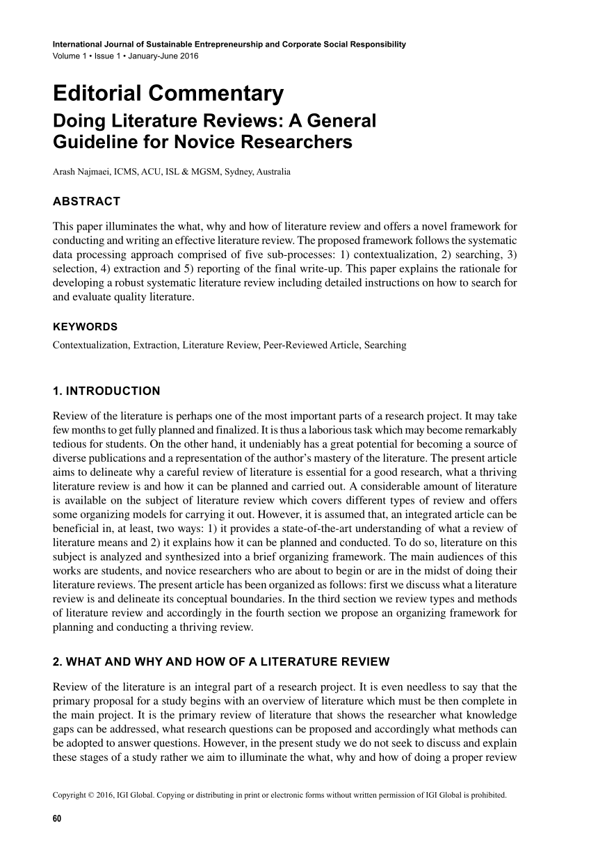 Pdf Editorial Commentary Doing Literature Reviews A General Guideline For Novice Researchers